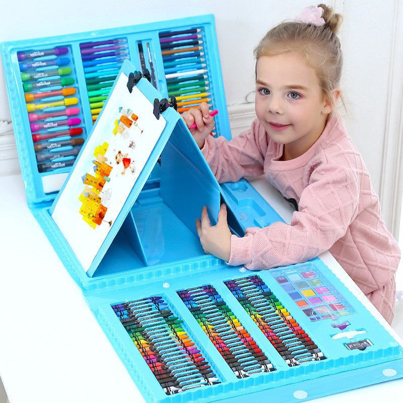 208 Pieces Double-Panel Easel Version for Children Watercolor Pens Set Primary School Students Painting Brush Wax Crayon Oil Pastels Wholesale