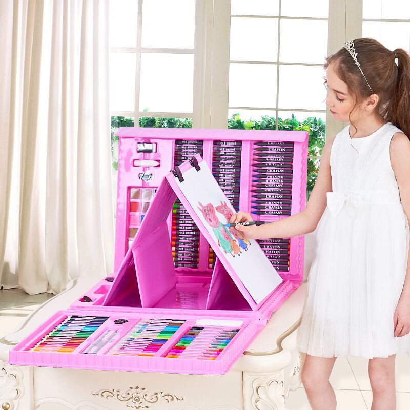 208 Pieces Double-Panel Easel Version for Children Watercolor Pens Set Primary School Students Painting Brush Wax Crayon Oil Pastels Wholesale
