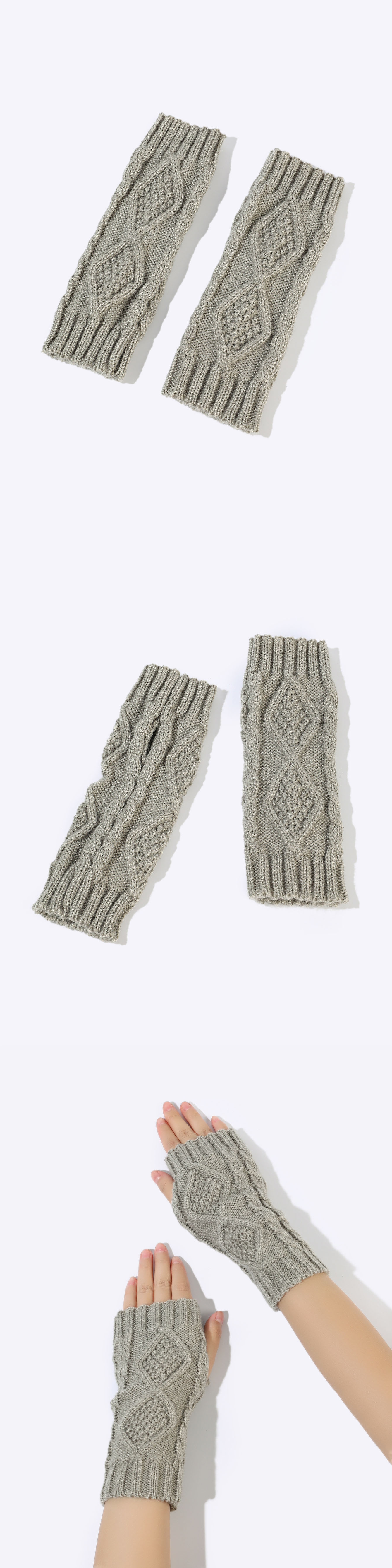 Knit Acrylic Gloves Rhombus Pattern Women Winter Mittens War