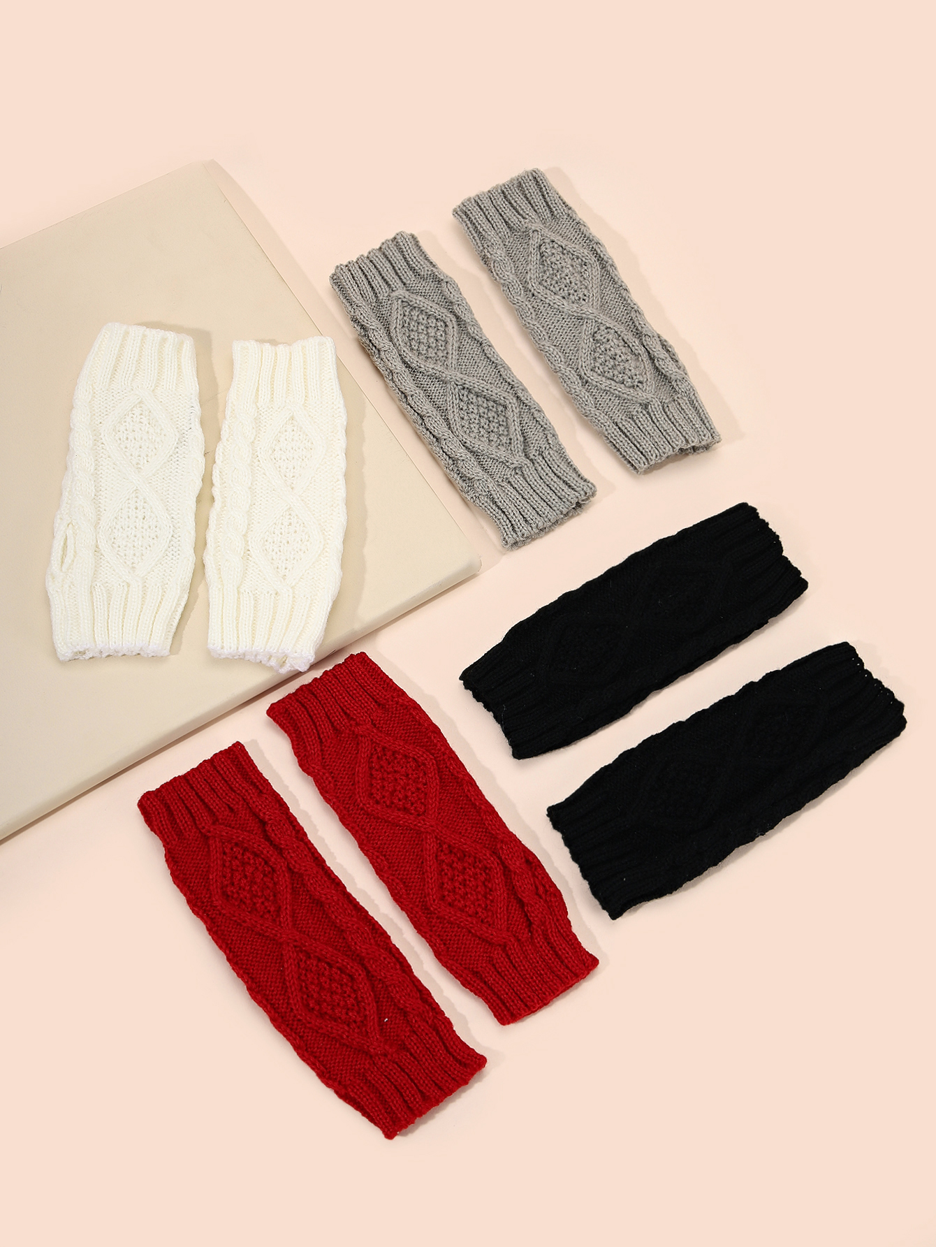 Knit Acrylic Gloves Rhombus Pattern Women Winter Mittens War