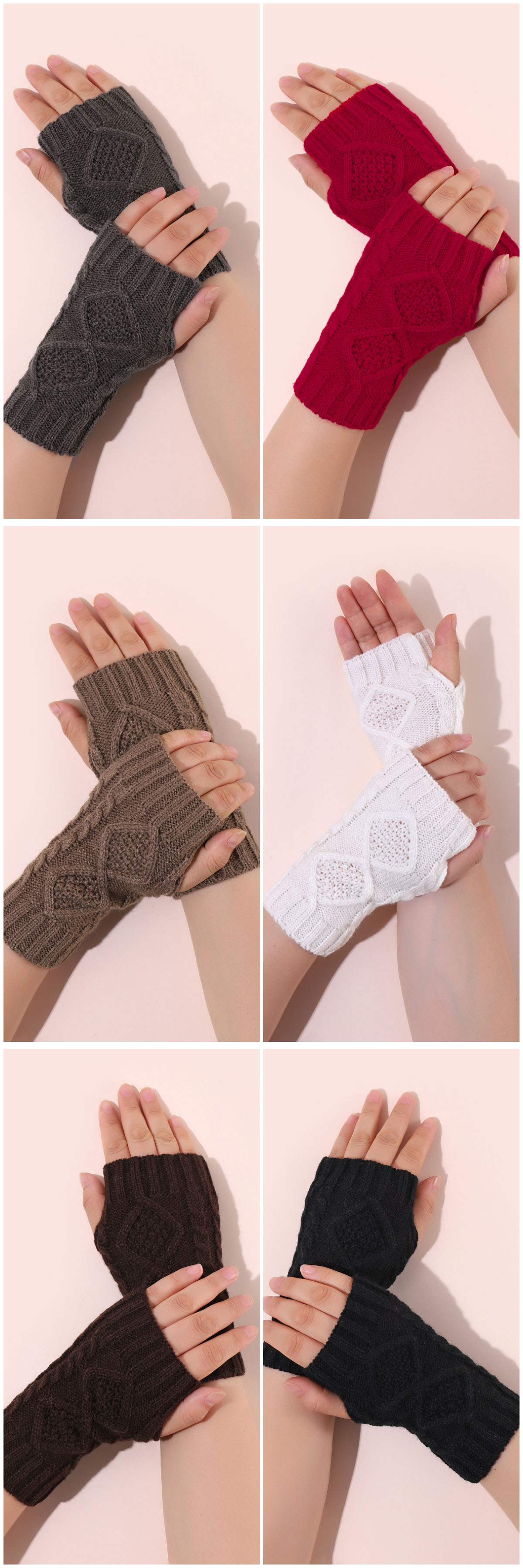 Knit Acrylic Gloves Rhombus Pattern Women Winter Mittens War