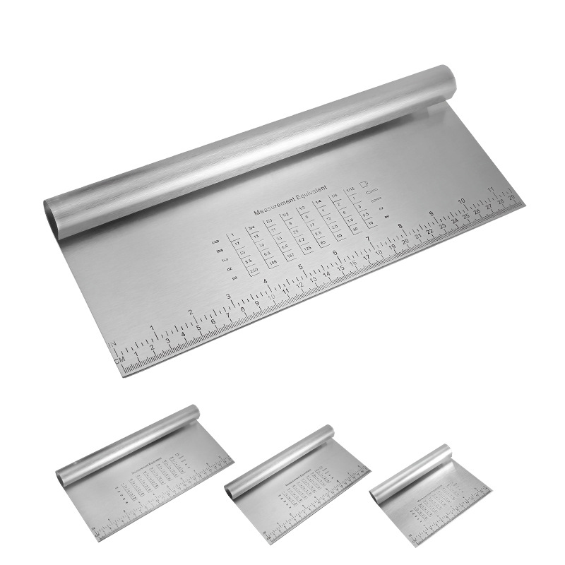 Wholesale with Scale Stainless Steel Dough Scraper Integrated Flour Cutter Rice Noodles Scraper Baking Tool Dough Shovel