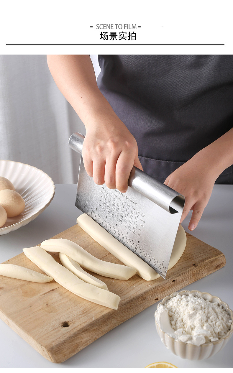 Wholesale with Scale Stainless Steel Dough Scraper Integrated Flour Cutter Rice Noodles Scraper Baking Tool Dough Shovel Wholesale with Scale Stainless Steel Dough Scraper Integrated Flour Cutter Rice Noodles Scraper Baking Tool Dough Shovel