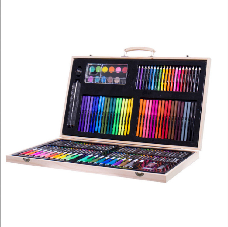Children&#039;s Day 180 Wooden Box Brush Set Watercolor Pen Gift Box Painting Supplies Office Wax Crayon Oil Pastels