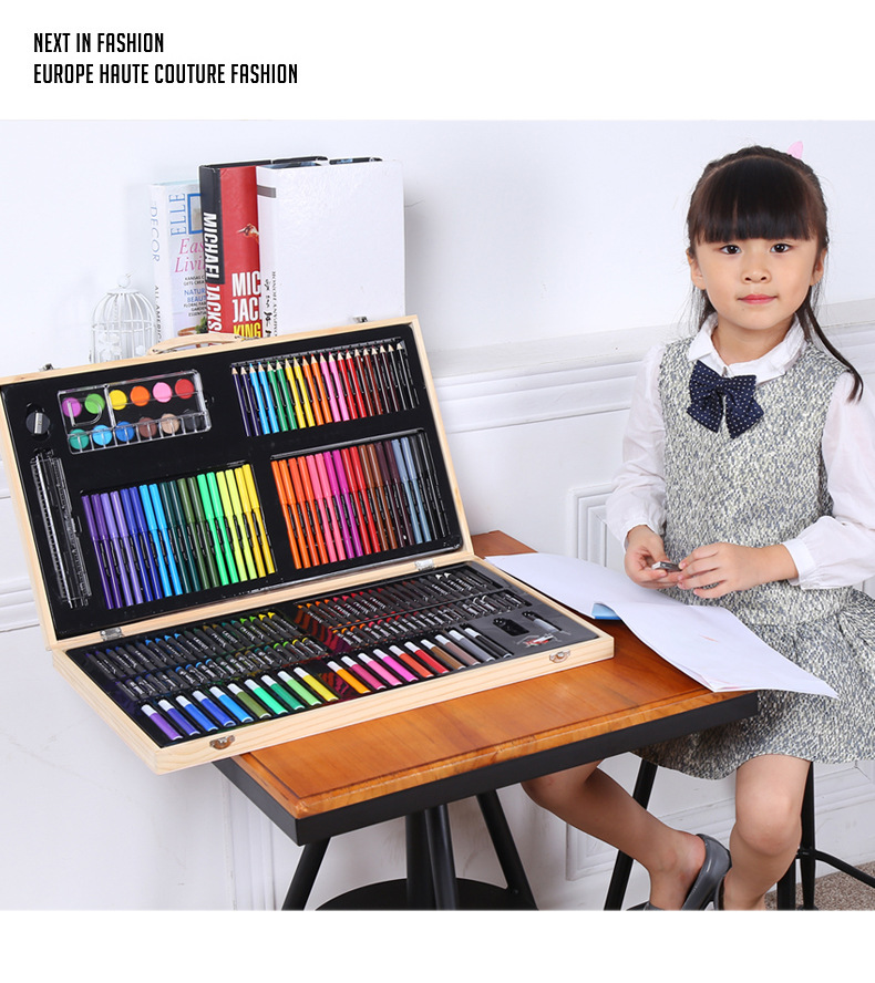 Children's Day 180 Wooden Box Brush Set Watercolor Pen Gift Box Painting Supplies Office Wax Crayon Oil Pastels Children's Day 180 Wooden Box Brush Set Watercolor Pen Gift Box Painting Supplies Office Wax Crayon Oil Pastels