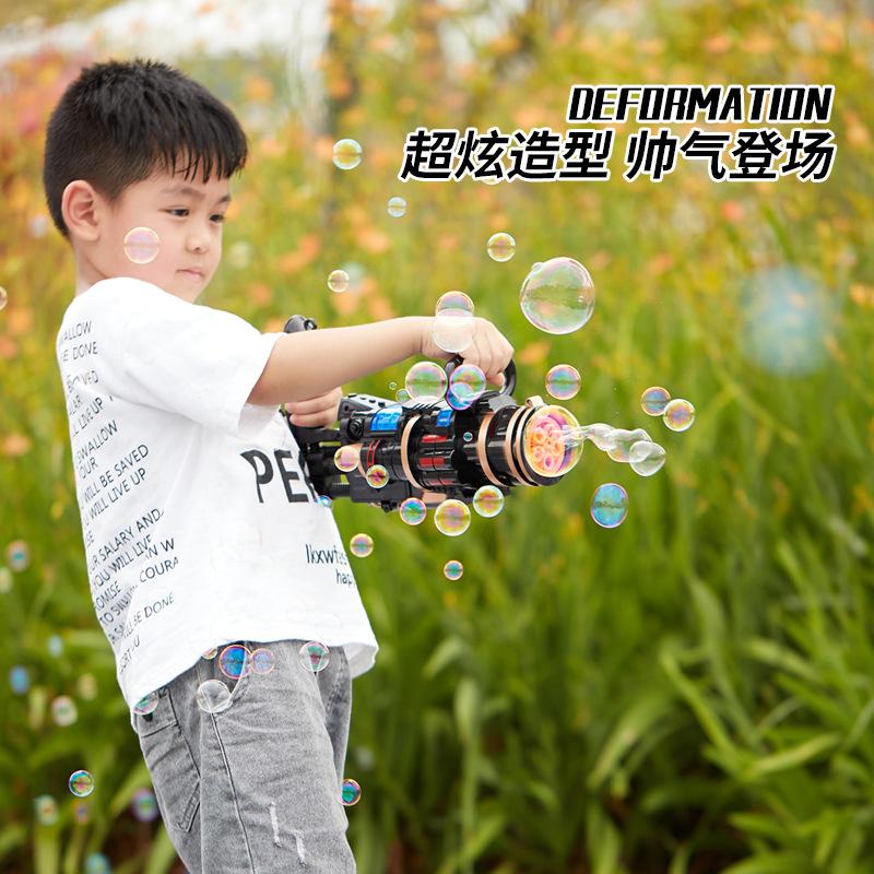 Children&#039;s Gatling Bubble Gun Electric Music Light Bubble Machine 5-Hole Large Automatic Bubble Outdoor Interaction