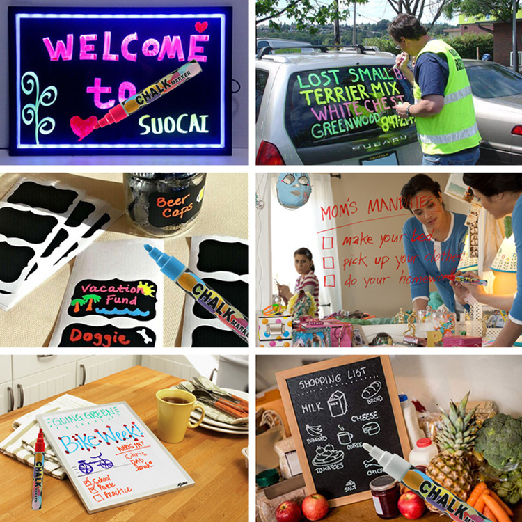 Factory Direct Sales Liquid Chalk Dust-Free Light Board Pen Fluorescent Screen Special Erasable Marker Blackboard Liquid Chalk