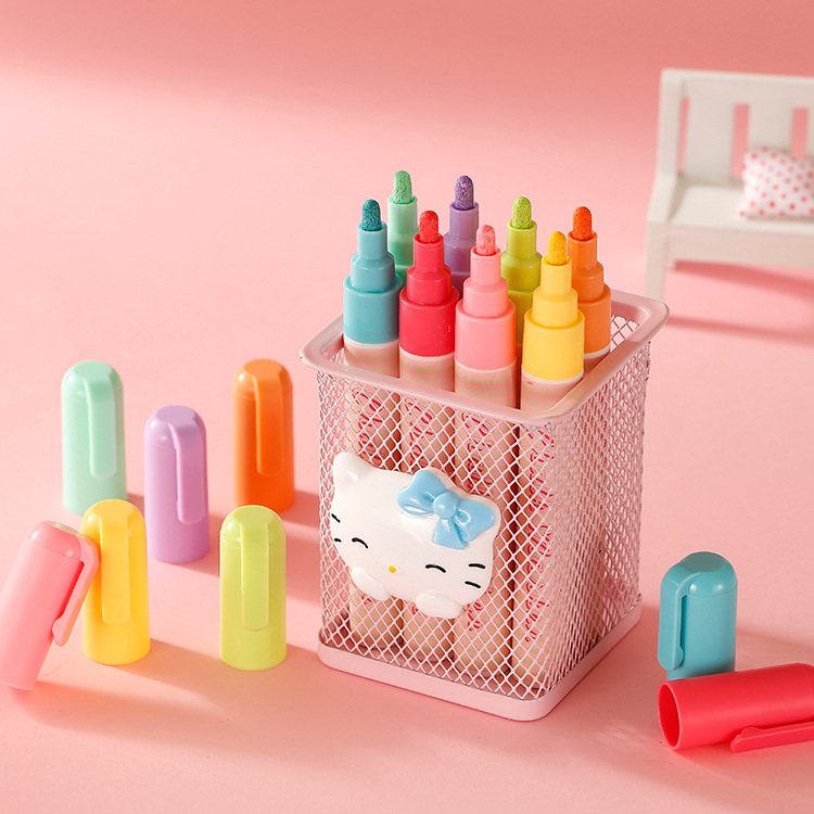 Factory Direct Sales Macaron Oil Pen Erasable Liquid Chalk Children Paintbrush Dust-Free Environmental Marker Pen 8 Colors