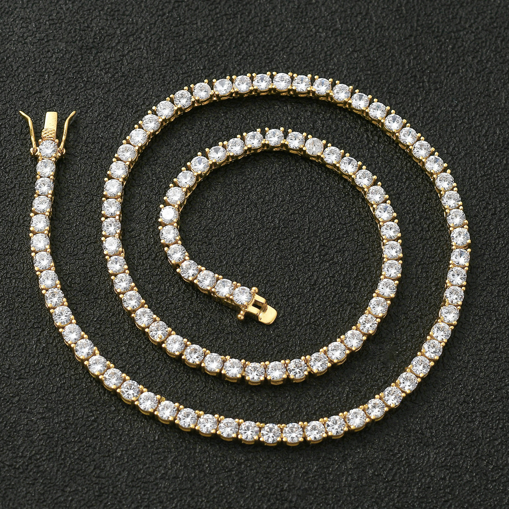 European and American Style Necklace Hip Hop 3mm 5mm Zircon Tennis Chain Zircon Bracelet Necklace Tennis Chain European and American Style Necklace Hip Hop 3mm 5mm Zircon Tennis Chain Zircon Bracelet Necklace Tennis Chain