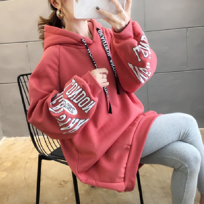 250g David style autumn/winter update hoodie with velvet cuff monogram print long sleeve sweater for women