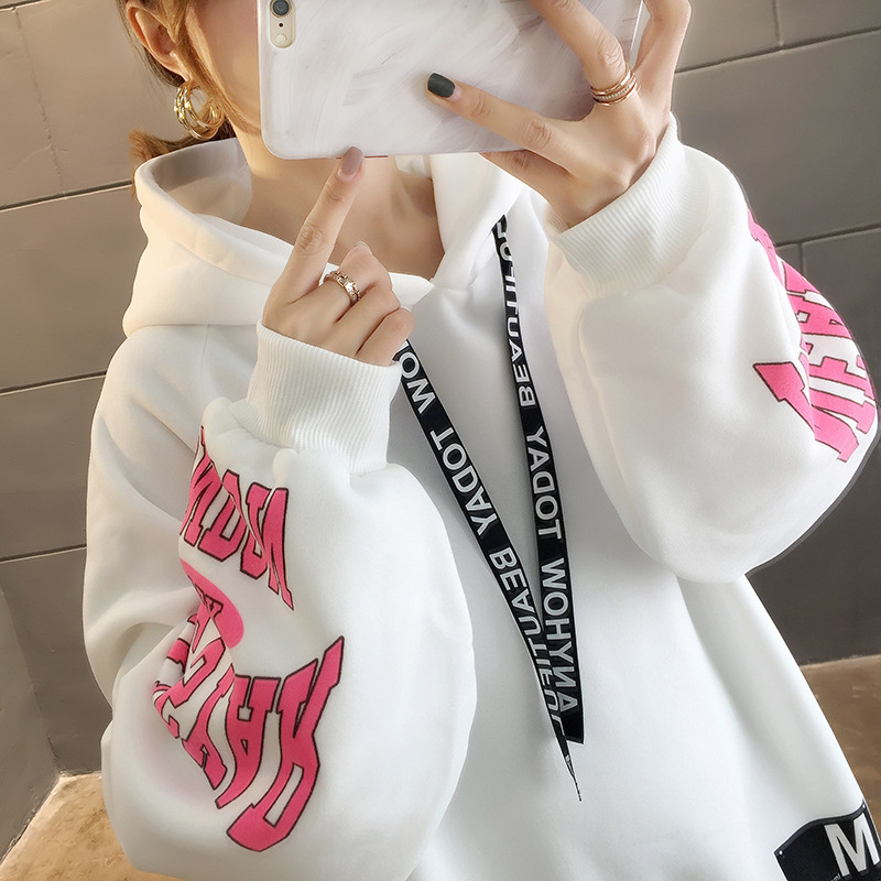 250g David style autumn/winter update hoodie with velvet cuff monogram print long sleeve sweater for women 250g David style autumn/winter update hoodie with velvet cuff monogram print long sleeve sweater for women