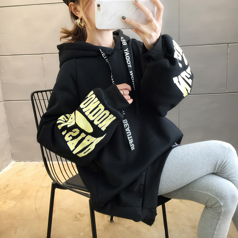 250g David style autumn/winter update hoodie with velvet cuff monogram print long sleeve sweater for women 250g David style autumn/winter update hoodie with velvet cuff monogram print long sleeve sweater for women
