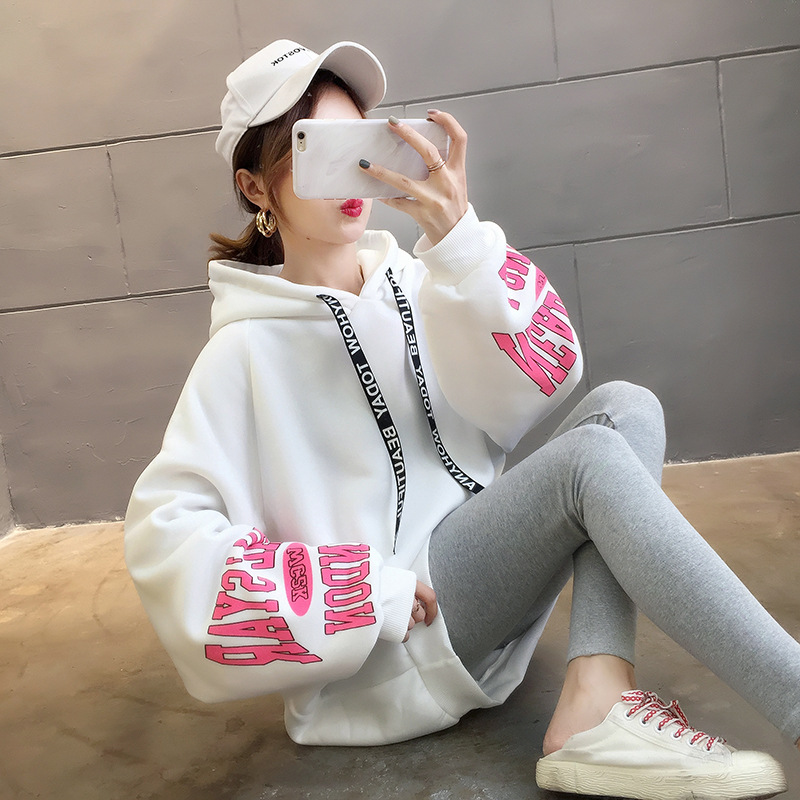 250g David style autumn/winter update hoodie with velvet cuff monogram print long sleeve sweater for women 250g David style autumn/winter update hoodie with velvet cuff monogram print long sleeve sweater for women