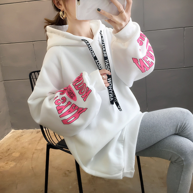250g David style autumn/winter update hoodie with velvet cuff monogram print long sleeve sweater for women 250g David style autumn/winter update hoodie with velvet cuff monogram print long sleeve sweater for women