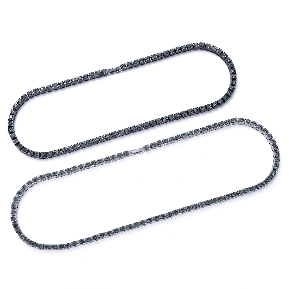 Factory Direct Sales Hip Hop Tennis Chain 5mm Single Row Inlaid Zircon Chain Tennis Chain Transparent Gray Diamond Gun Black Electroplating