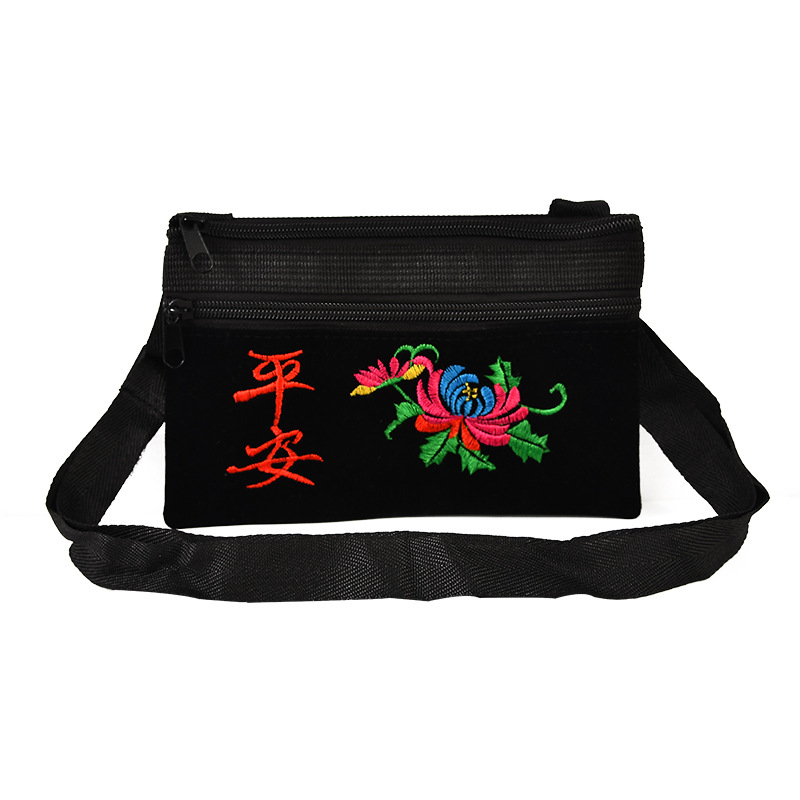 Middle-Aged and Elderly Ethnic Style Embroidered Bag Women&#039;s Shoulder Bag Embroidered Crossbody Bag Waist Bag Mobile Phone Coin Purse Factory Wholesale
