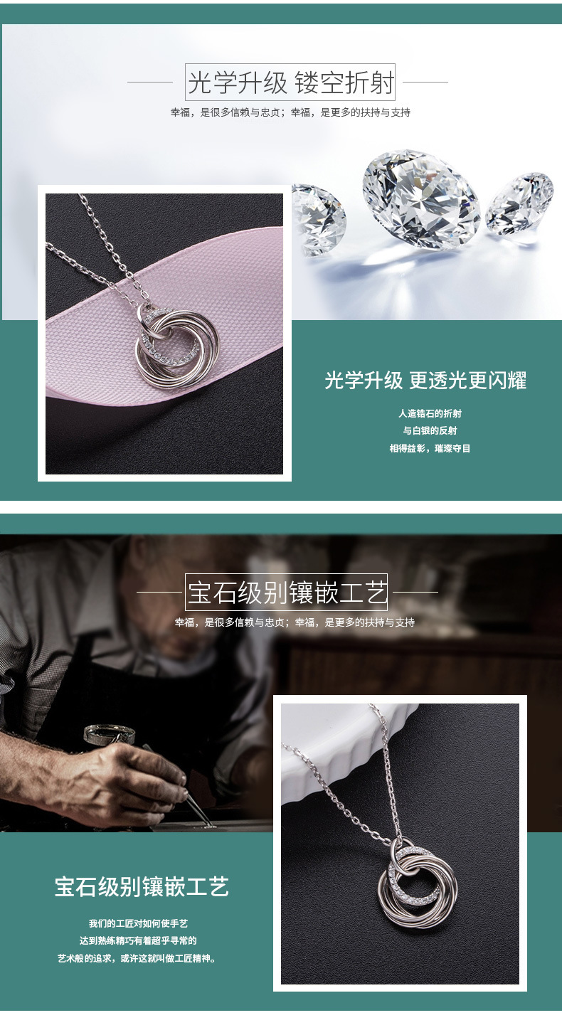 SOURCE Factory Exclusive for Cross-Border S925 Sterling Silver Hand-Made Circle Ring Buckle Pendant Grandmother Mother Daughter Necklace