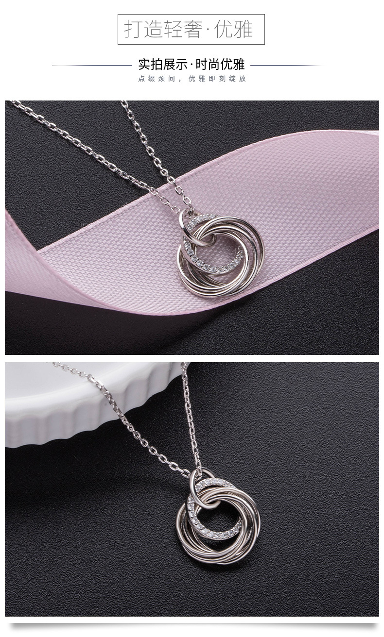 SOURCE Factory Exclusive for Cross-Border S925 Sterling Silver Hand-Made Circle Ring Buckle Pendant Grandmother Mother Daughter Necklace