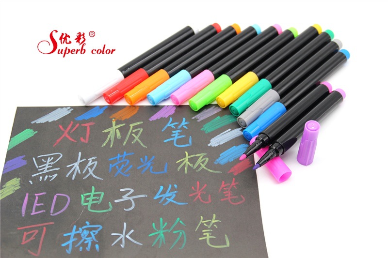 Factory direct selling safety non-toxic erasable chalk electronic fluorescent pen color lamp board pen LED electronic luminous pen