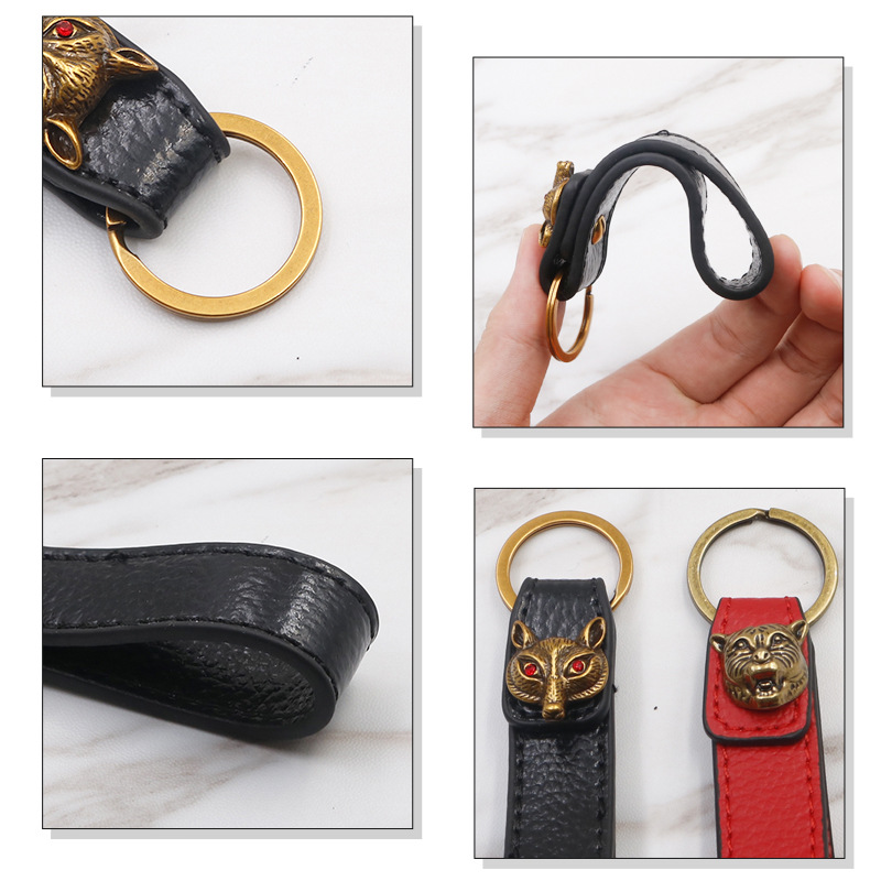 Car Keychain Zodiac Tiger Head Car Leather Metal Keychain Key Chain Circle Pedants