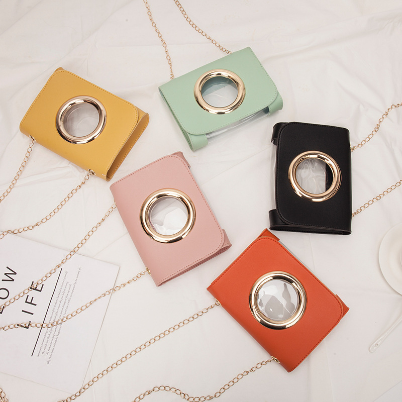 2021 New Women&#039;s Bag Korean Style Golden Large Circle Retro Small Square Bag Trendy Women&#039;s One Shoulder Crossbody Phone Bag