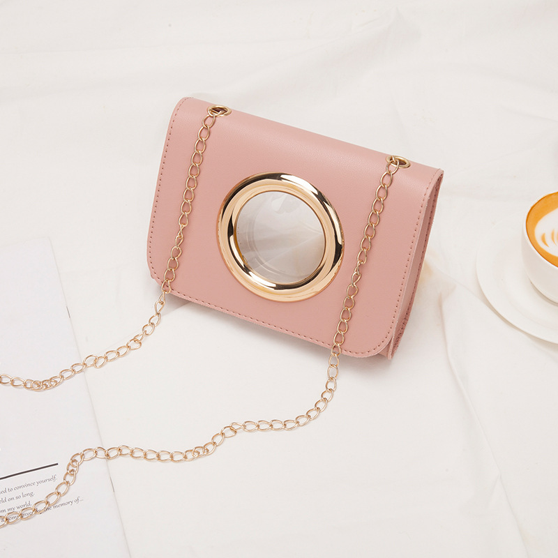 2021 New Women&#039;s Bag Korean Style Golden Large Circle Retro Small Square Bag Trendy Women&#039;s One Shoulder Crossbody Phone Bag