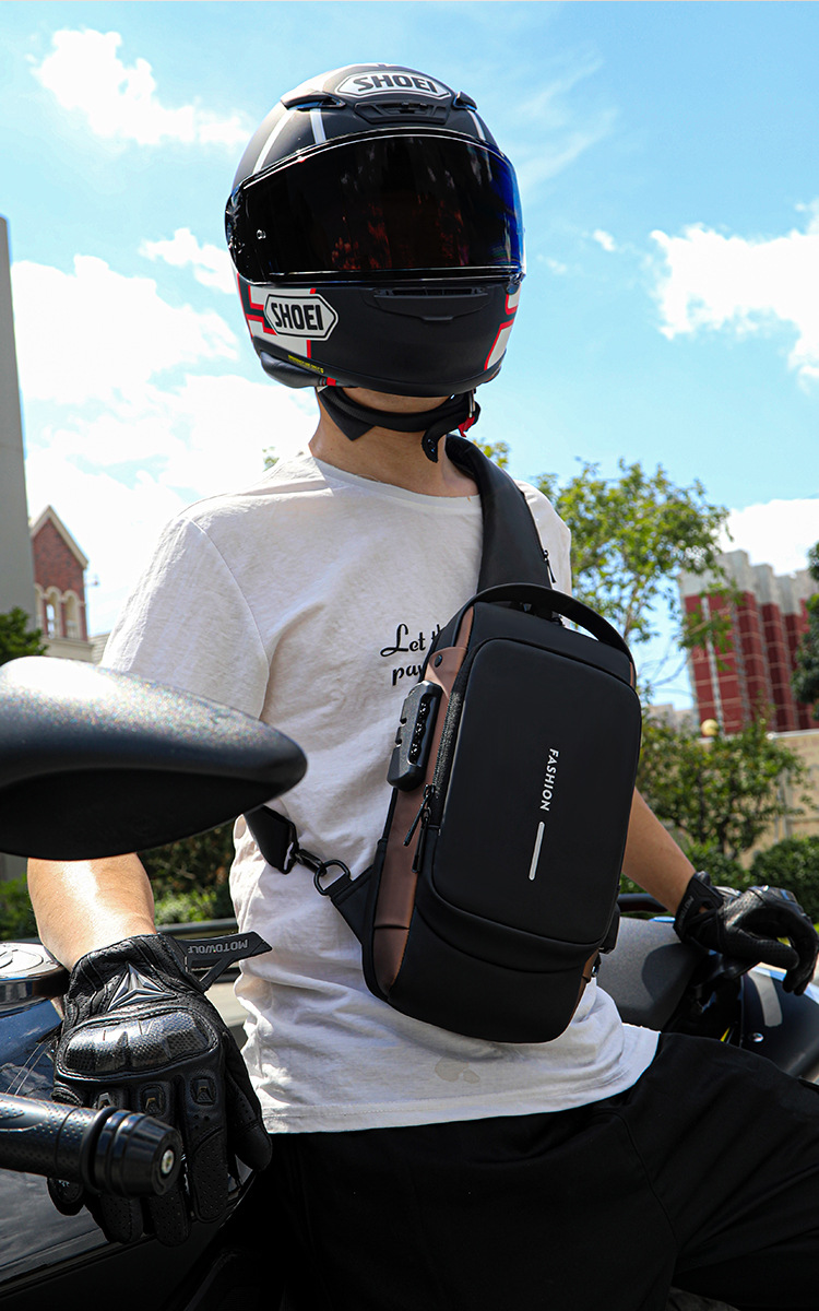 Multifunctional Men's Chest Bag Password Anti-Theft Backpack Shoulder Bag Sports Waterproof Crossbody Bag Cool Sports Car Motorcycle Bag