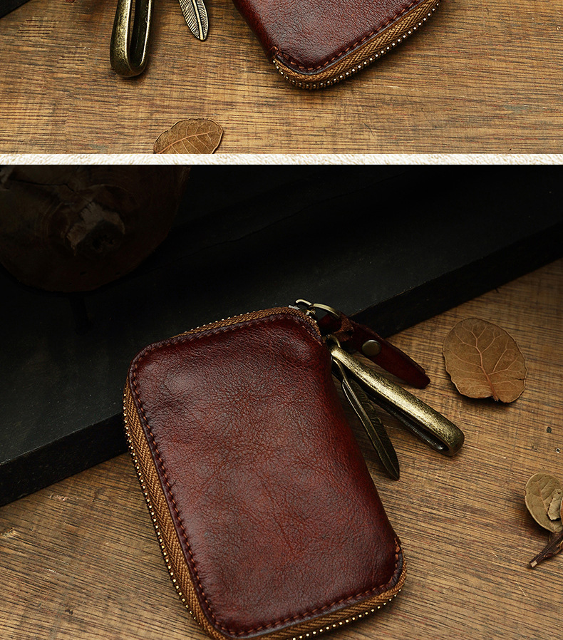 Handmade Cowhide Men's Leather Key Bag Cool Popular Brand Genuine Leather Coin Purse Card Holder Car Key Case Zipper Bag Handmade Cowhide Men's Leather Key Bag Cool Popular Brand Genuine Leather Coin Purse Card Holder Car Key Case Zipper Bag