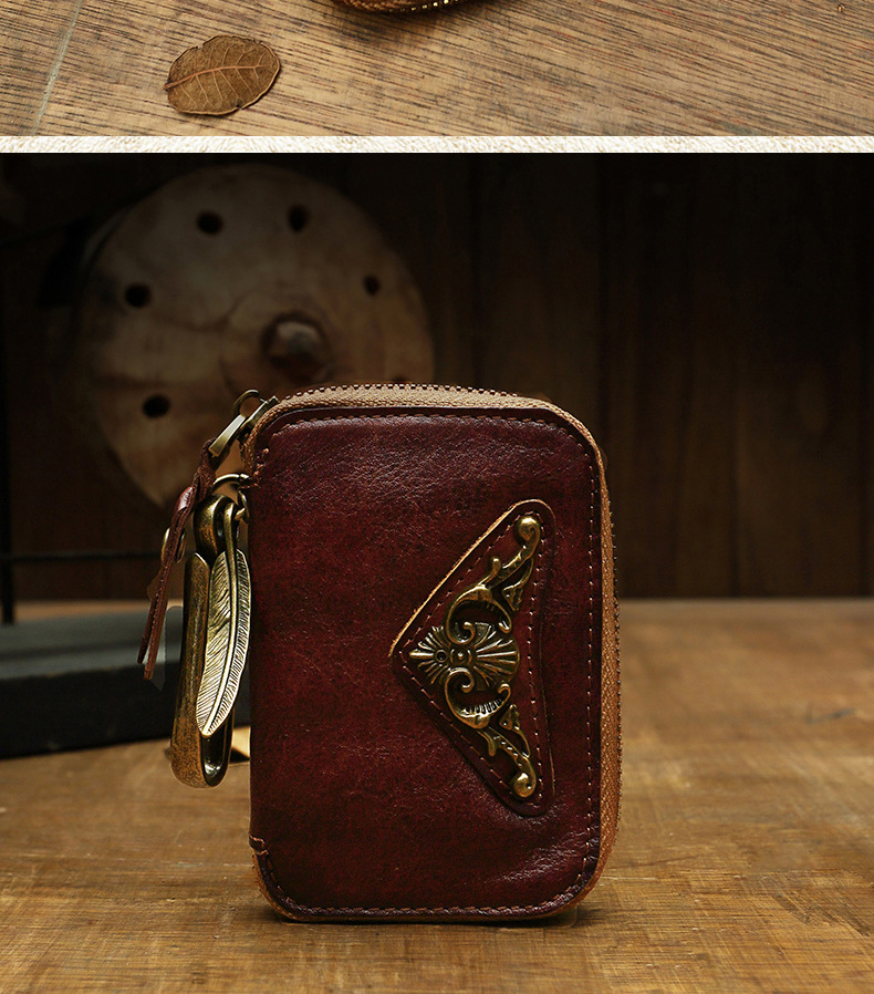 Handmade Cowhide Men's Leather Key Bag Cool Popular Brand Genuine Leather Coin Purse Card Holder Car Key Case Zipper Bag Handmade Cowhide Men's Leather Key Bag Cool Popular Brand Genuine Leather Coin Purse Card Holder Car Key Case Zipper Bag