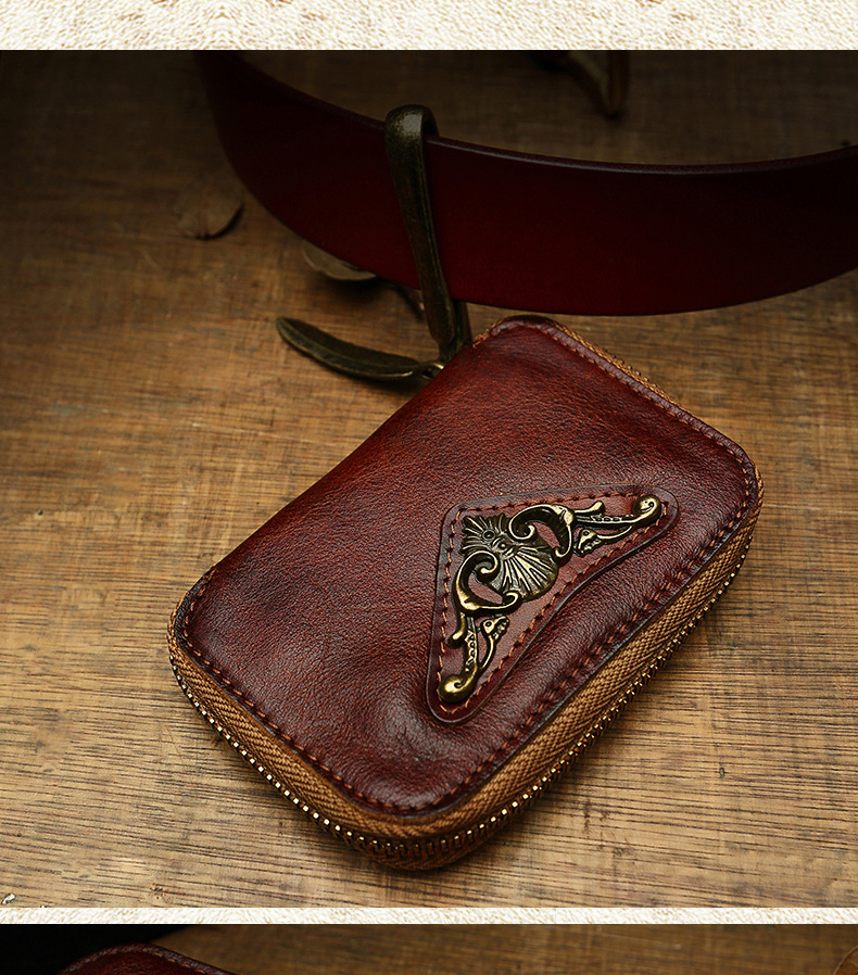 Handmade Cowhide Men's Leather Key Bag Cool Popular Brand Genuine Leather Coin Purse Card Holder Car Key Case Zipper Bag Handmade Cowhide Men's Leather Key Bag Cool Popular Brand Genuine Leather Coin Purse Card Holder Car Key Case Zipper Bag