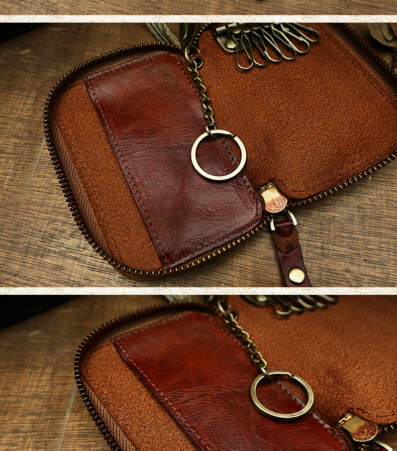 Handmade Cowhide Men's Leather Key Bag Cool Popular Brand Genuine Leather Coin Purse Card Holder Car Key Case Zipper Bag Handmade Cowhide Men's Leather Key Bag Cool Popular Brand Genuine Leather Coin Purse Card Holder Car Key Case Zipper Bag