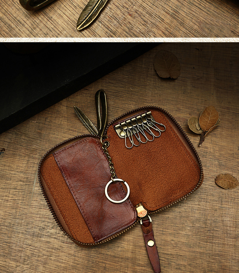 Handmade Cowhide Men's Leather Key Bag Cool Popular Brand Genuine Leather Coin Purse Card Holder Car Key Case Zipper Bag Handmade Cowhide Men's Leather Key Bag Cool Popular Brand Genuine Leather Coin Purse Card Holder Car Key Case Zipper Bag
