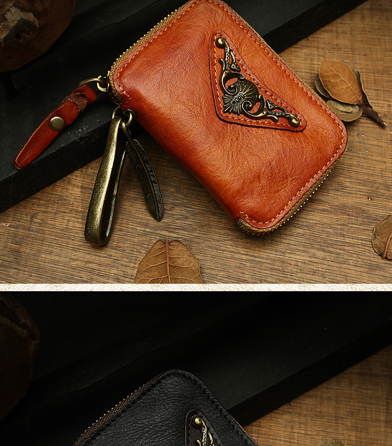 Handmade Cowhide Men's Leather Key Bag Cool Popular Brand Genuine Leather Coin Purse Card Holder Car Key Case Zipper Bag Handmade Cowhide Men's Leather Key Bag Cool Popular Brand Genuine Leather Coin Purse Card Holder Car Key Case Zipper Bag