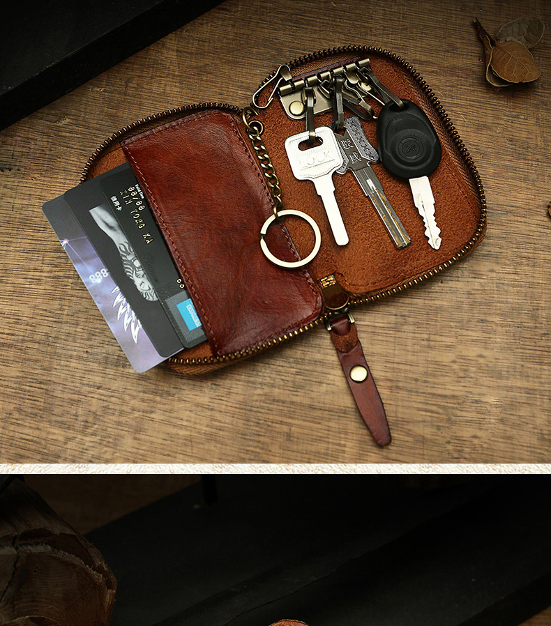 Handmade Cowhide Men's Leather Key Bag Cool Popular Brand Genuine Leather Coin Purse Card Holder Car Key Case Zipper Bag Handmade Cowhide Men's Leather Key Bag Cool Popular Brand Genuine Leather Coin Purse Card Holder Car Key Case Zipper Bag