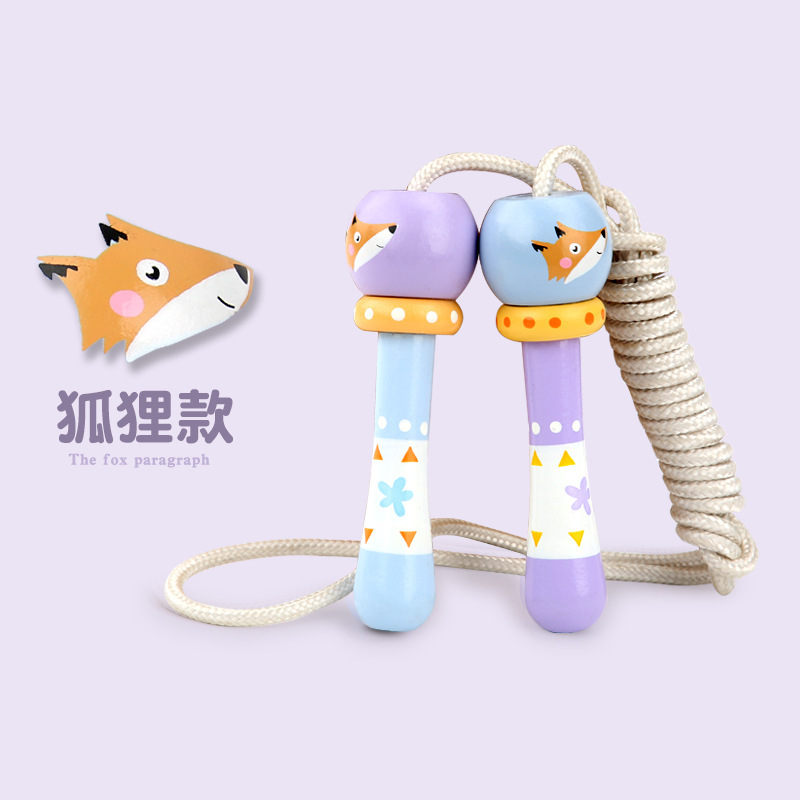 Children&#039;s Jumping Rope Wooden Colorful Printing Children&#039;s Sports Leisure Skipping Rope Cartoon Animal Skipping Rope Adjustable