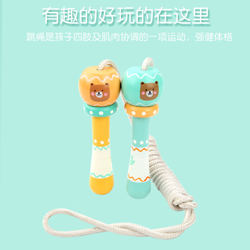 Children&#039;s Jumping Rope Wooden Colorful Printing Children&#039;s Sports Leisure Skipping Rope Cartoon Animal Skipping Rope Adjustable