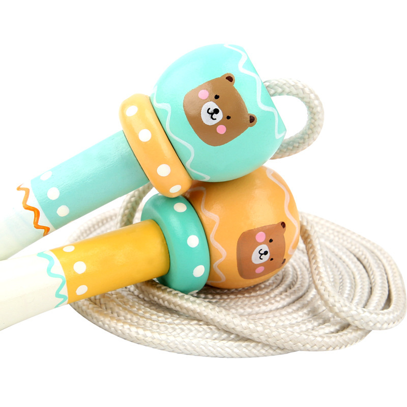 Children&#039;s Jumping Rope Wooden Colorful Printing Children&#039;s Sports Leisure Skipping Rope Cartoon Animal Skipping Rope Adjustable