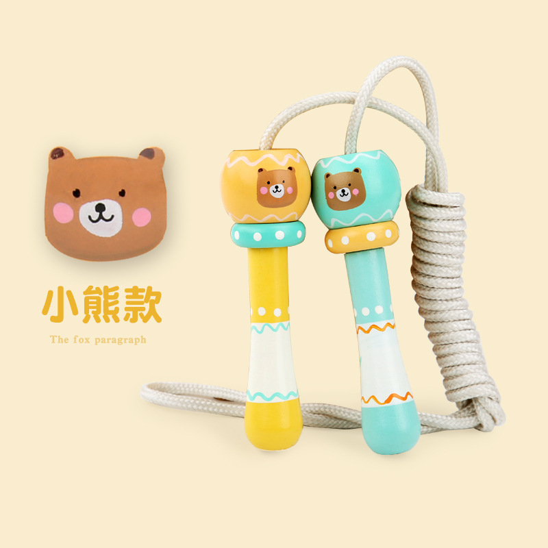 Children&#039;s Jumping Rope Wooden Colorful Printing Children&#039;s Sports Leisure Skipping Rope Cartoon Animal Skipping Rope Adjustable