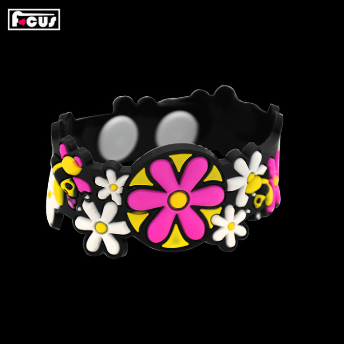 PVC soft rubber bracelet 3D glue environmental beautiful flower type children wrist strap advertising gift