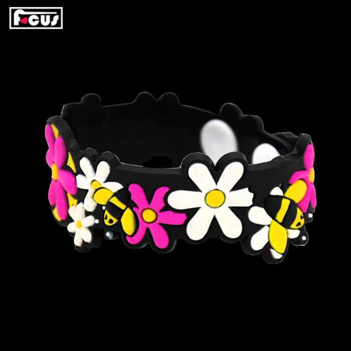 PVC soft rubber bracelet 3D glue environmental beautiful flower type children wrist strap advertising gift
