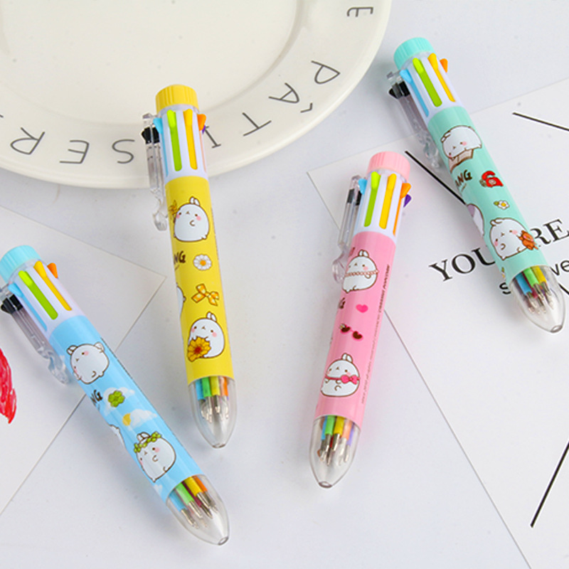 Factory direct cartoon creative circle 8 color ballpoint pen cartoon animal touch ballpoint pen hot office book