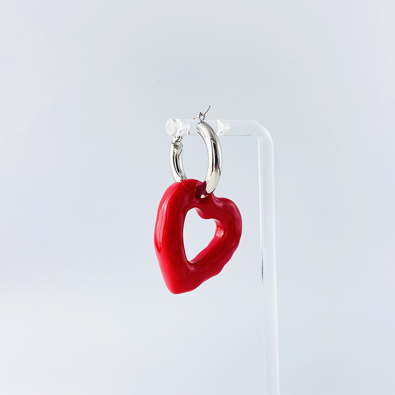 Qiao Men Original National Style Design Heart-Shaped Circle Earrings Chinese Red New Year Earrings Donut Love Heart Earrings Female Qiao Men Original National Style Design Heart-Shaped Circle Earrings Chinese Red New Year Earrings Donut Love Heart Earrings Female