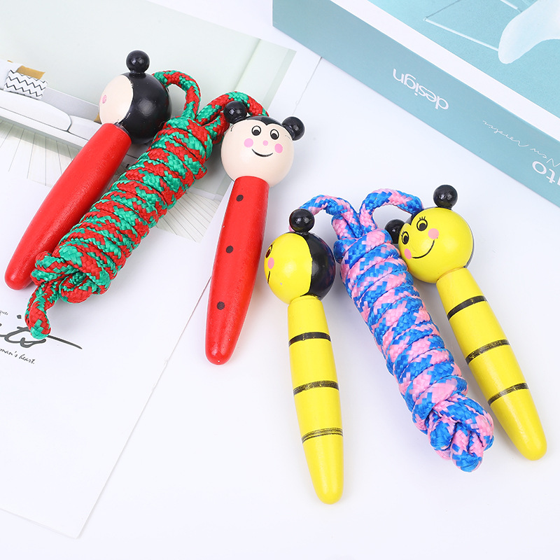 New Children Cartoon Wooden Animals Skipping Rope Kindergarten Elementary School Student Sports Skipping Rope Fitness Skipping Rope Factory Direct Sales