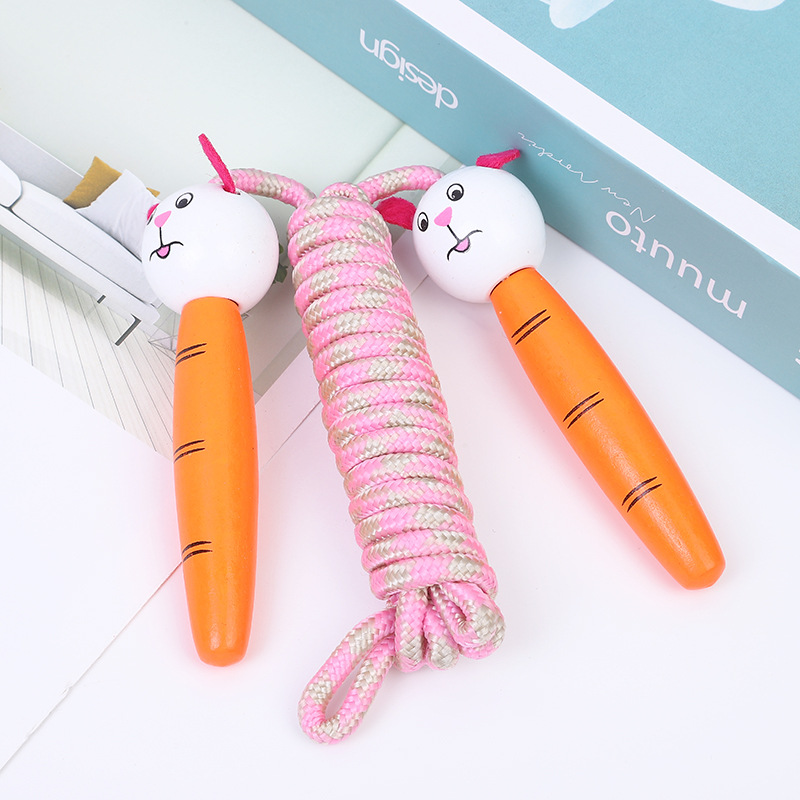 New Children Cartoon Wooden Animals Skipping Rope Kindergarten Elementary School Student Sports Skipping Rope Fitness Skipping Rope Factory Direct Sales