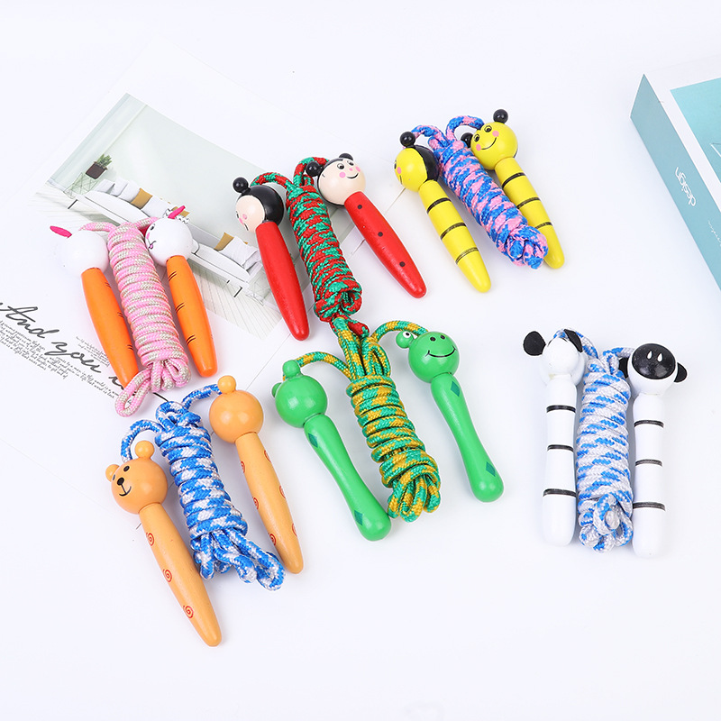 New Children Cartoon Wooden Animals Skipping Rope Kindergarten Elementary School Student Sports Skipping Rope Fitness Skipping Rope Factory Direct Sales