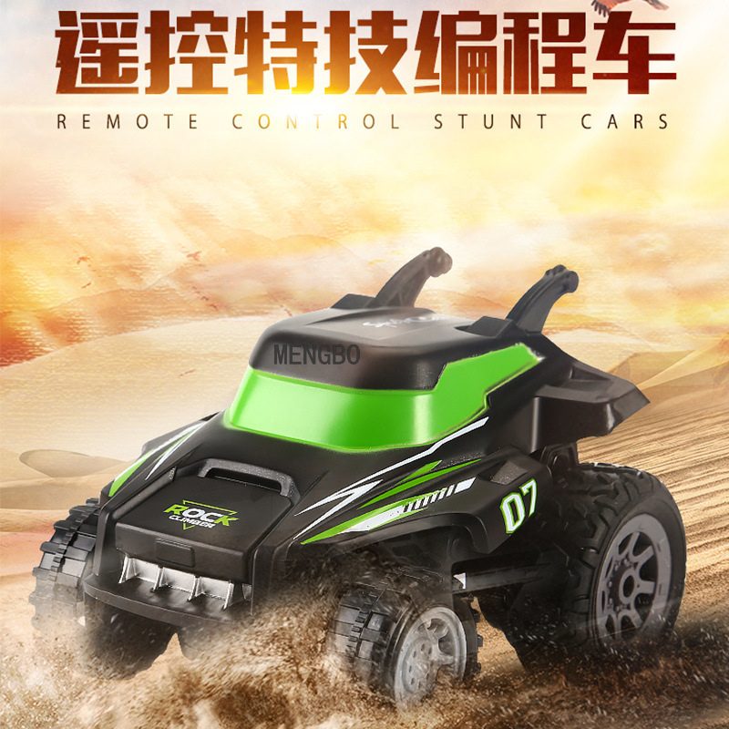 Cross-Border Hot Sale RC Remote Control Stunt Car 2.4G Rechargeable Tilting Programming Car Light Stand-Able Cool Toy Car
