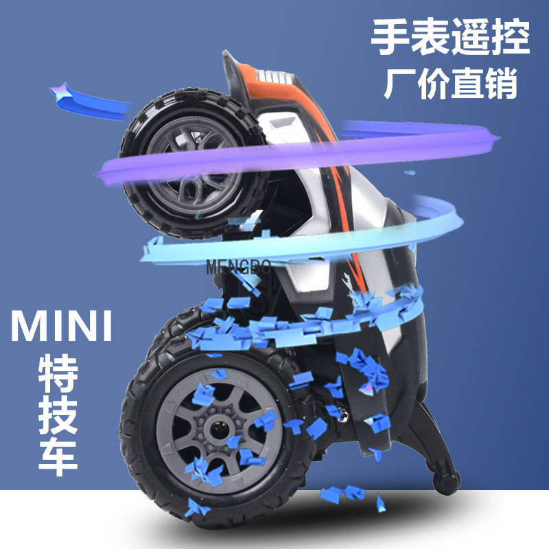 Cross-Border Hot Sale RC Remote Control Stunt Car 2.4G Rechargeable Tilting Programming Car Light Stand-Able Cool Toy Car