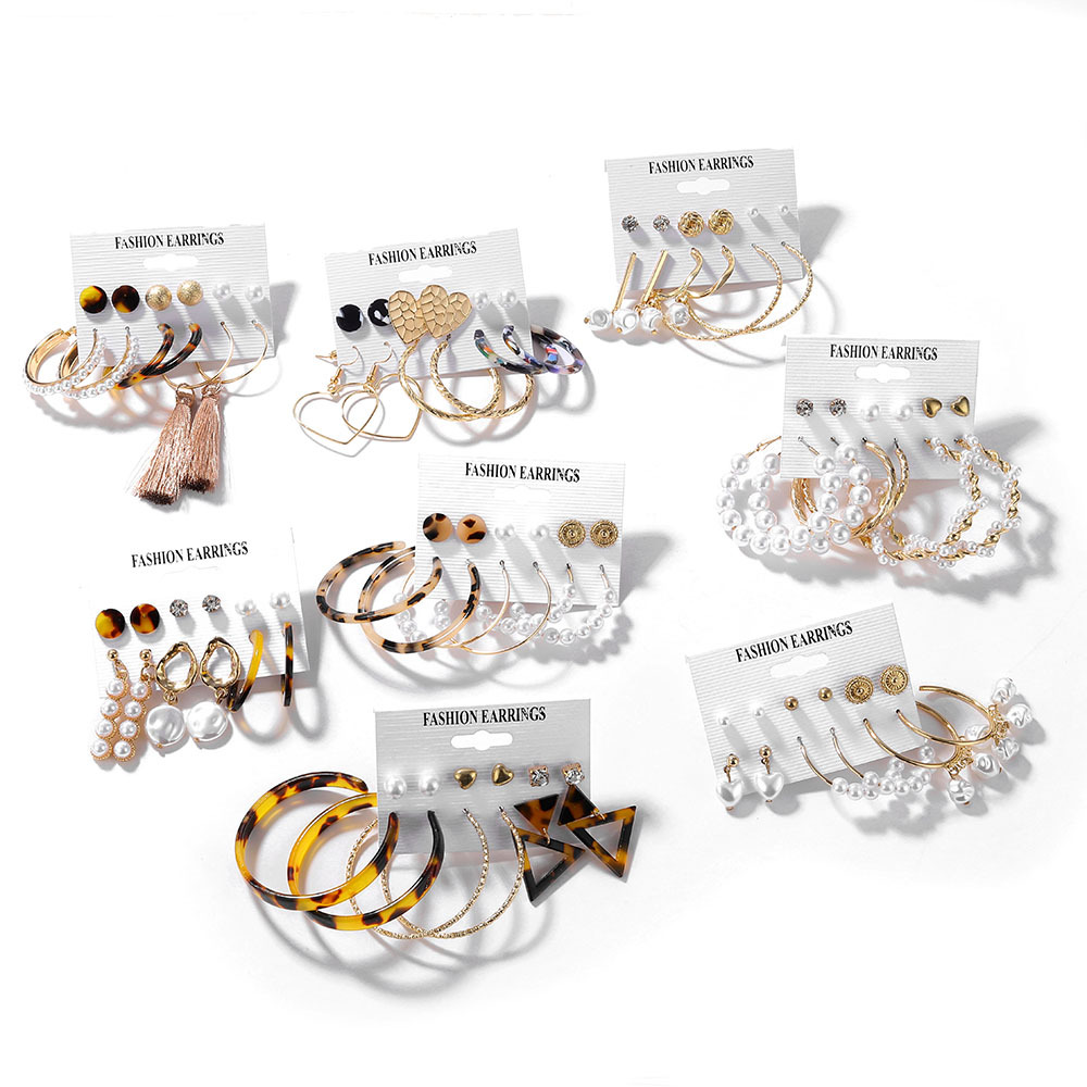Set 6Piece Set Korean Jewelry Acrylic Artificial Pearl and Circle Tassel Earrings CrossBorder Hot Selling Earrings