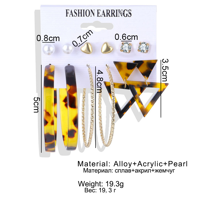 Set 6Piece Set Korean Jewelry Acrylic Artificial Pearl and Circle Tassel Earrings CrossBorder Hot Selling Earrings