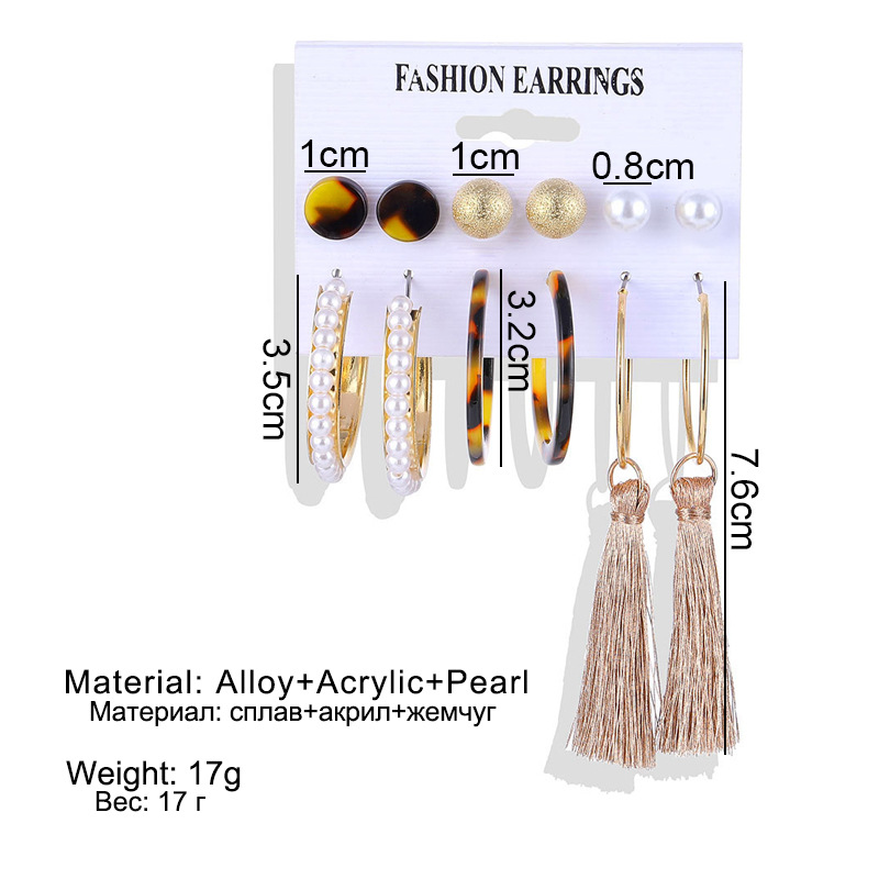 Set 6Piece Set Korean Jewelry Acrylic Artificial Pearl and Circle Tassel Earrings CrossBorder Hot Selling Earrings Set 6Piece Set Korean Jewelry Acrylic Artificial Pearl and Circle Tassel Earrings CrossBorder Hot Selling Earrings